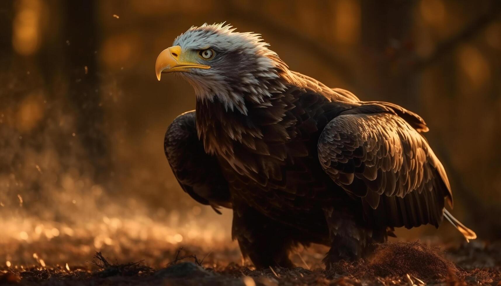 Majestic bird of prey perching on snow covered branch, spread wings generated by AI photo