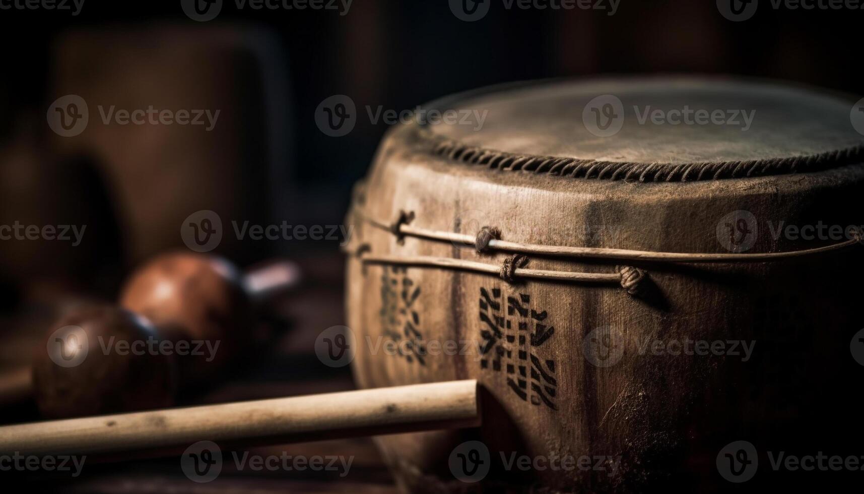 Rustic percussion instrument collection showcases indigenous culture creativity and tradition generated by AI photo