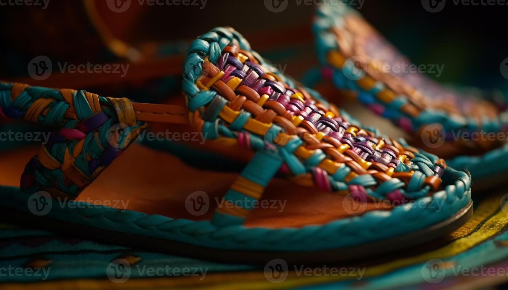 multi de colores cuero sandalias con intrincado bordado, Perfecto recuerdo desde indígena culturas generado por ai foto