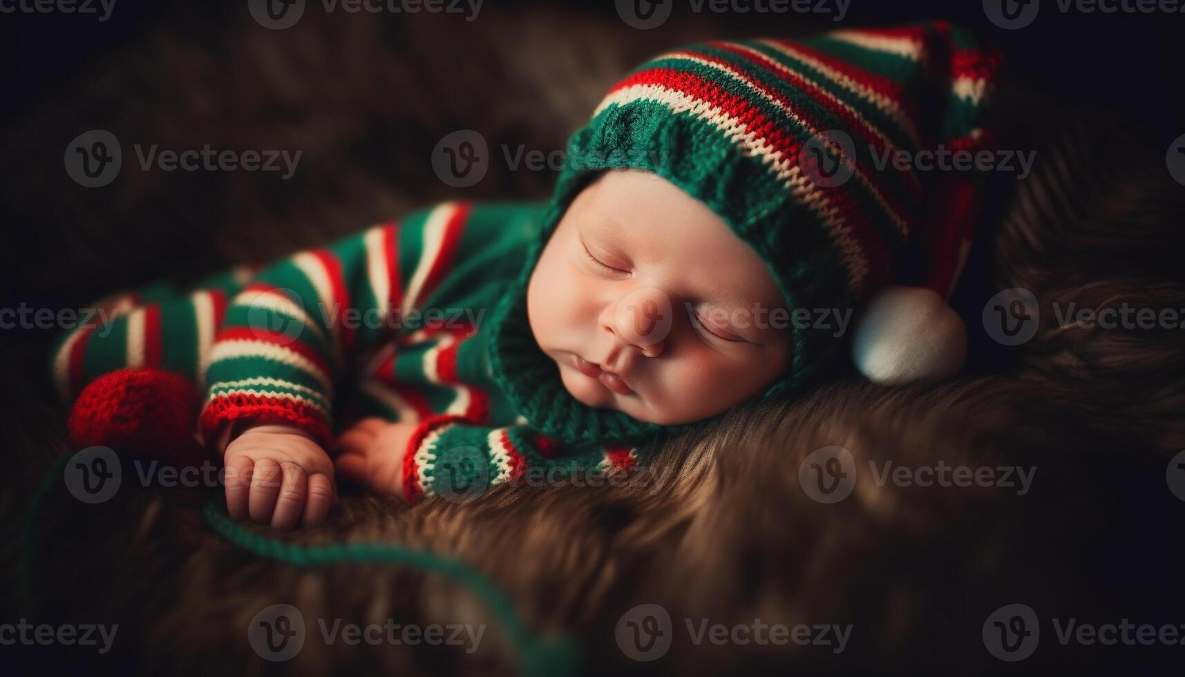 Cute newborn boy sleeping peacefully wrapped in warm blanket indoors generated by AI photo