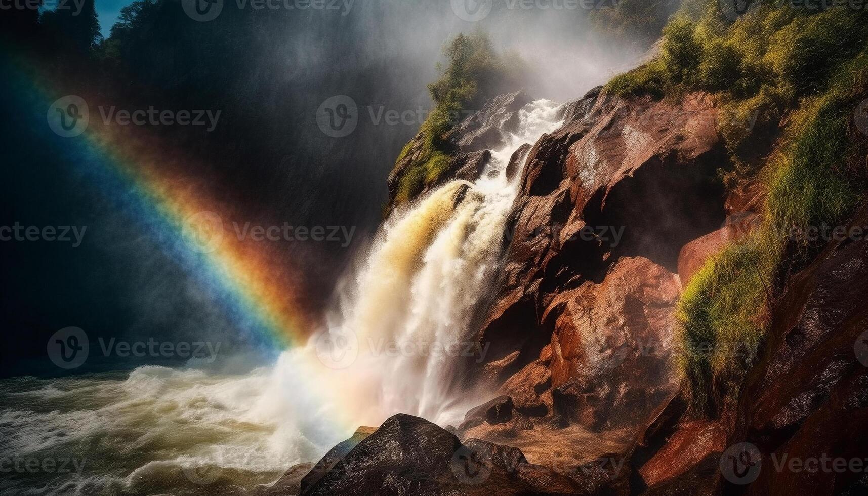 Majestic mountain range, beauty in nature, flowing water, danger ahead generated by AI photo