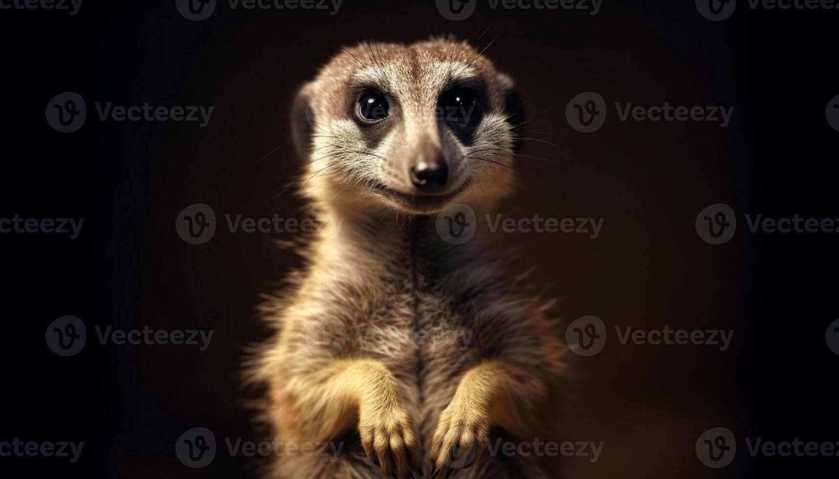 pequeño suricata en pie , curioso a cámara con vigilancia generado por ai foto