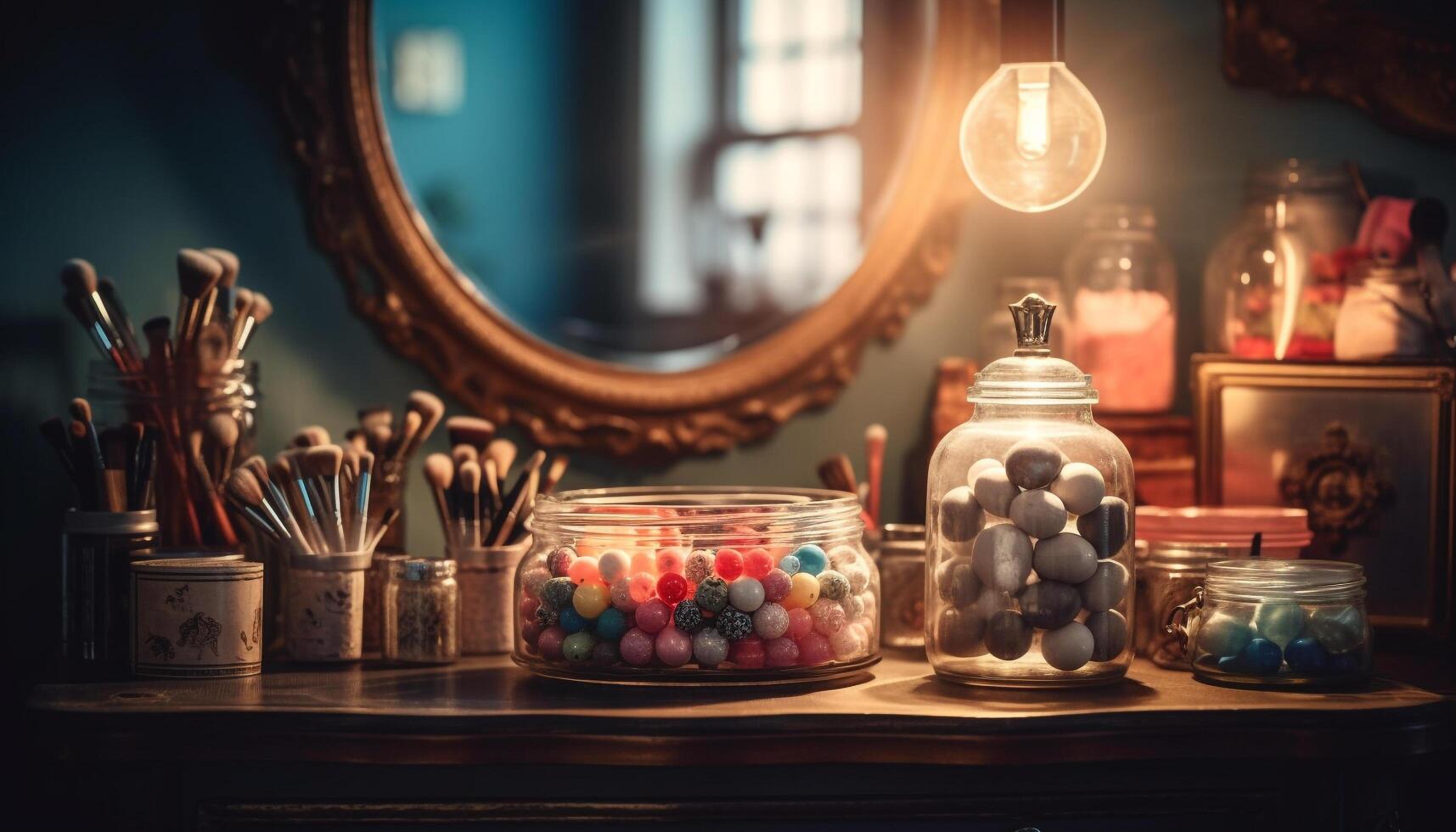 Rustic candle arrangement illuminates old fashioned domestic room with elegance generated by AI photo