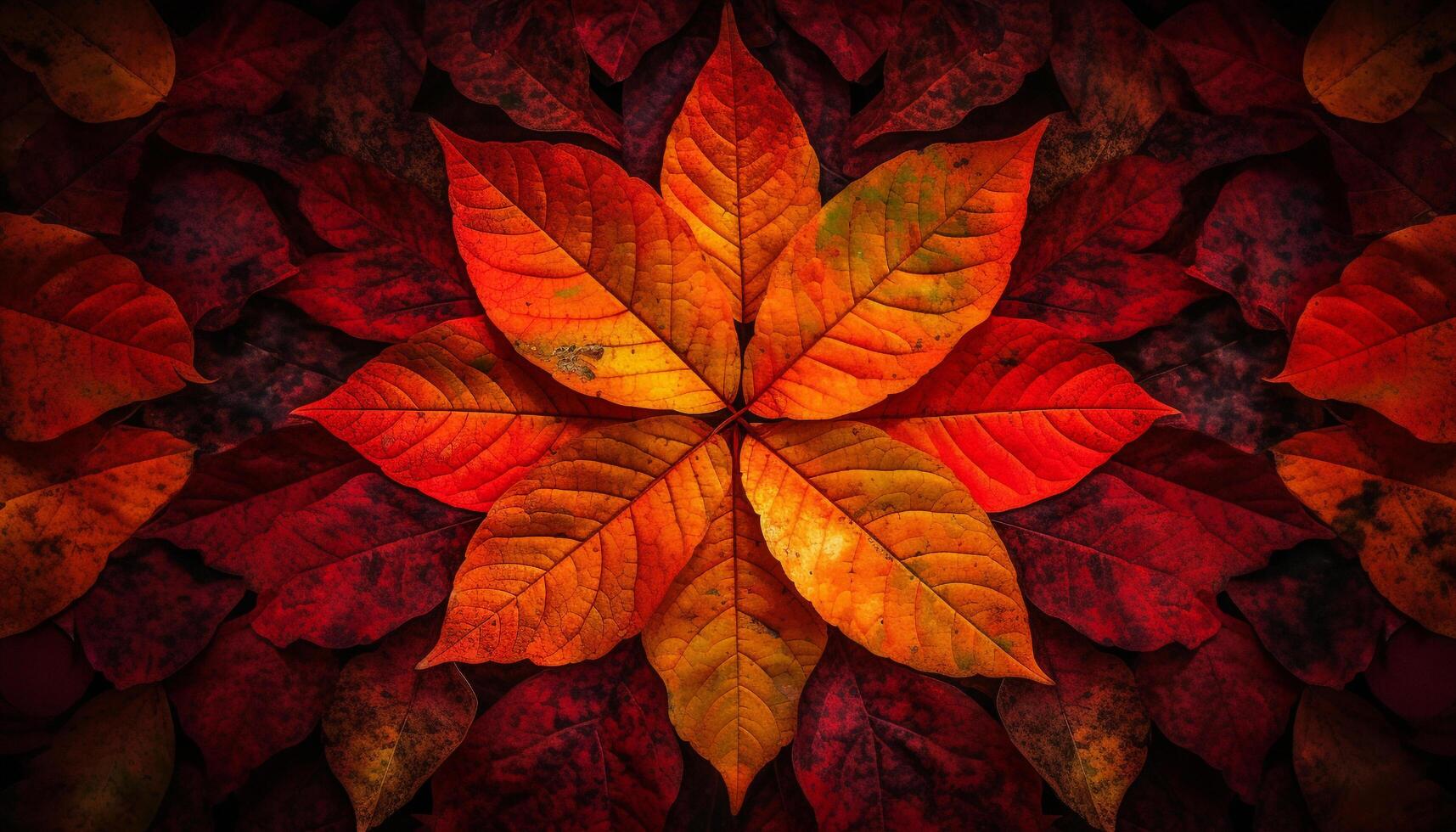 Vibrant autumn foliage, multi colored leaves, textured backdrop of nature beauty generated by AI photo