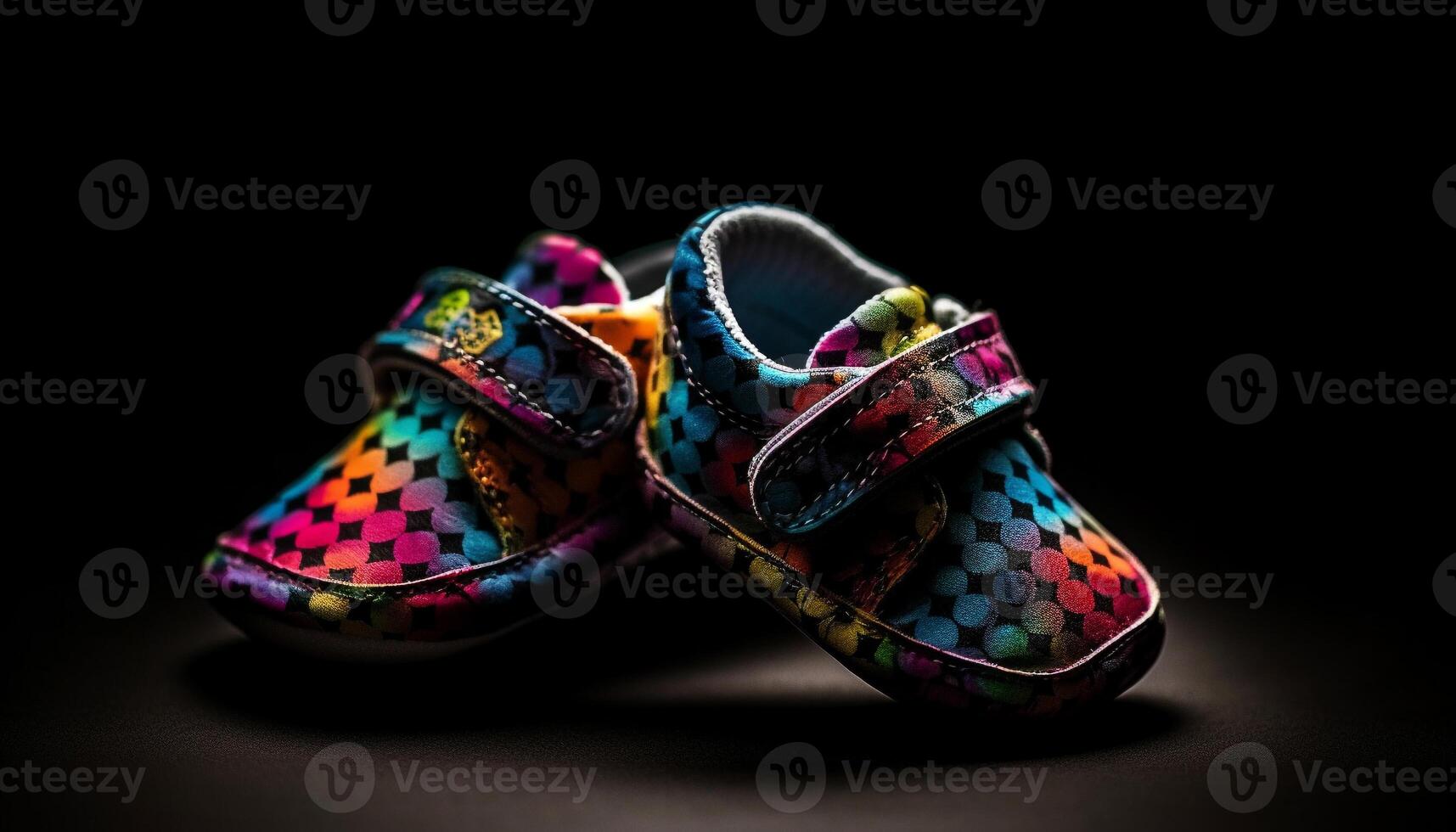 Colorful leather sports shoes for children, perfect for walking and comfort generated by AI photo