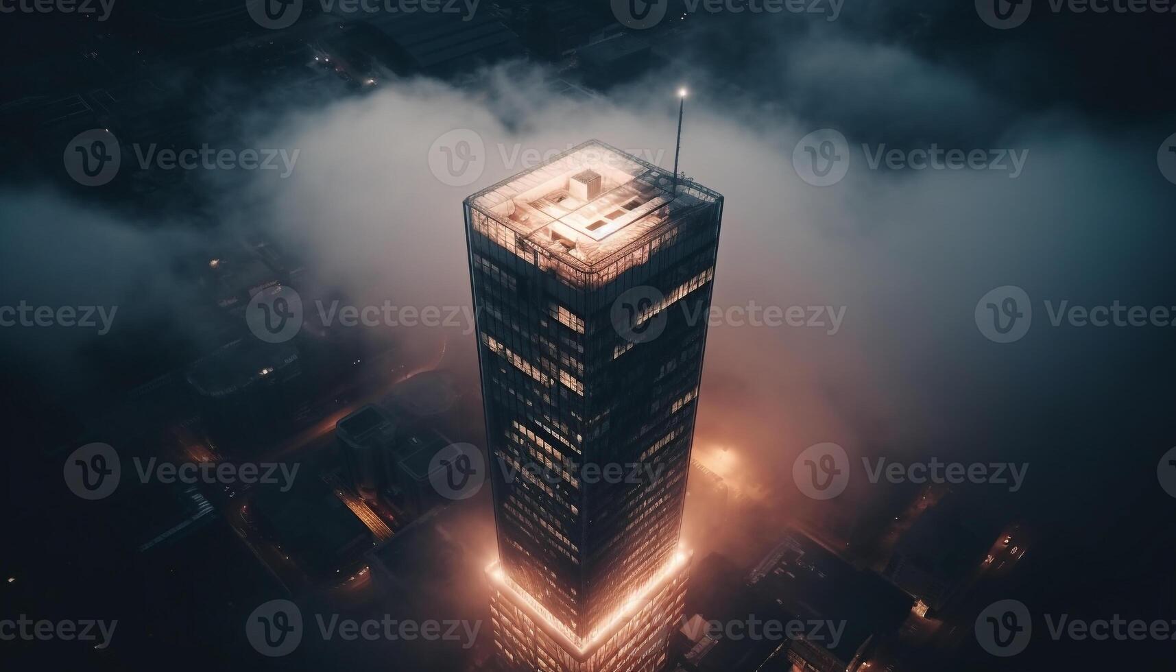 Futuristic skyscraper illuminates city skyline at dusk, reflecting in water generated by AI photo