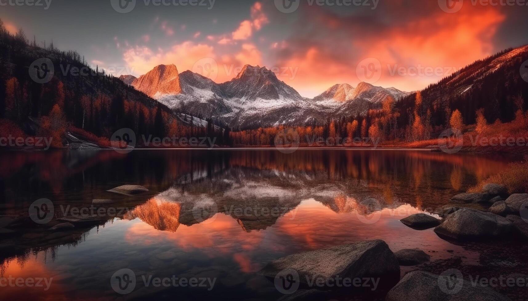 Majestic mountain range reflects tranquil scene of natural beauty generated by AI photo