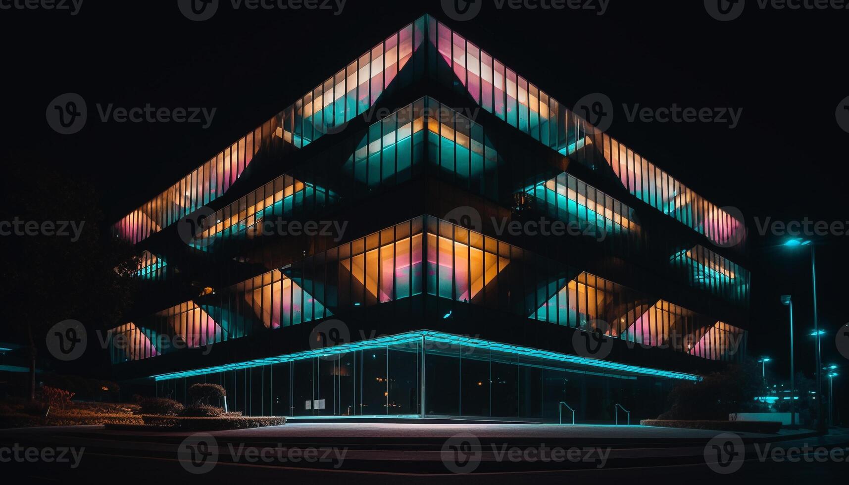 Illuminated modern skyscrapers light up the vibrant city skyline at night generated by AI photo