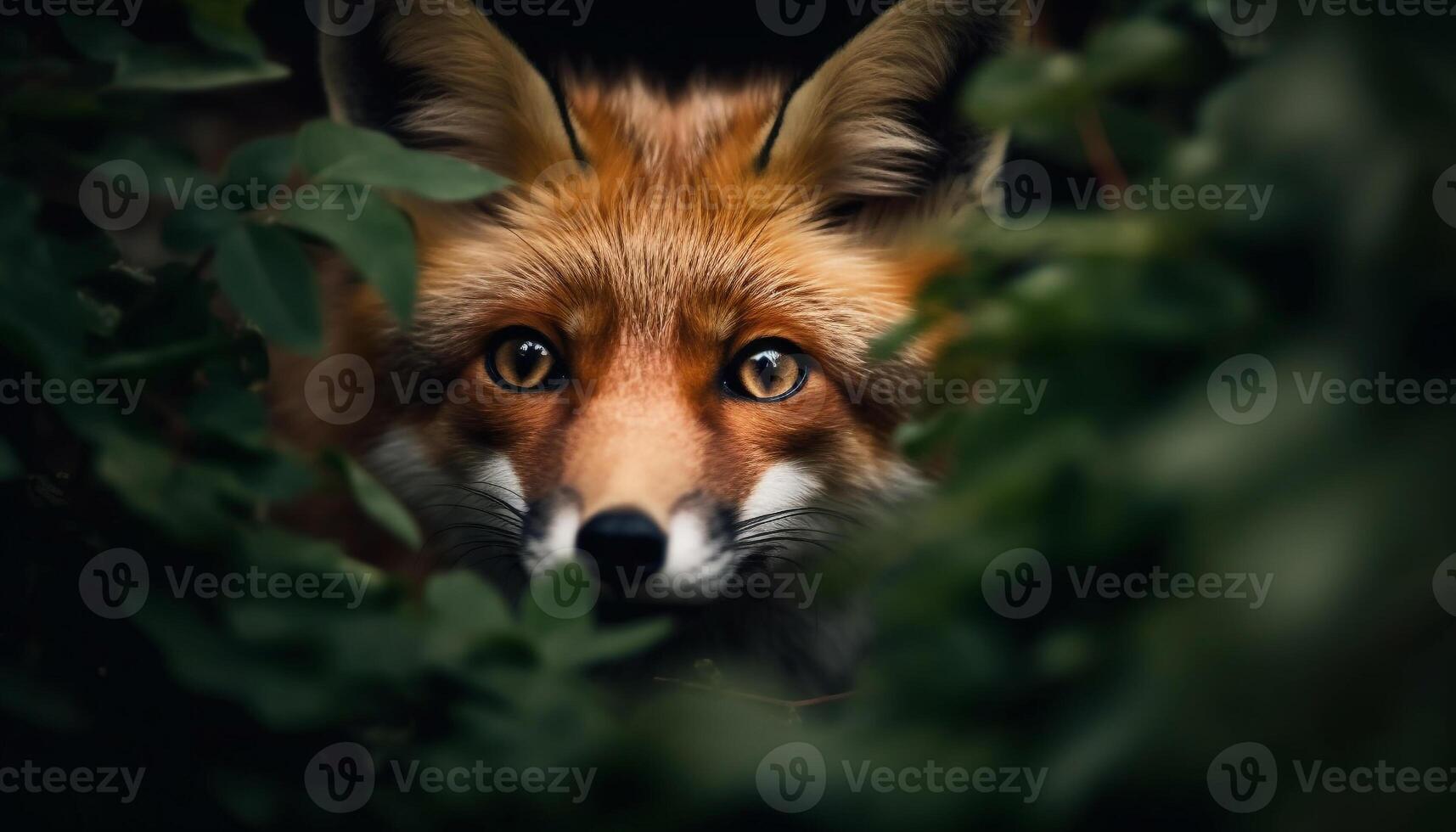 Red fox staring, alert in nature beauty, fluffy and cute generated by AI photo