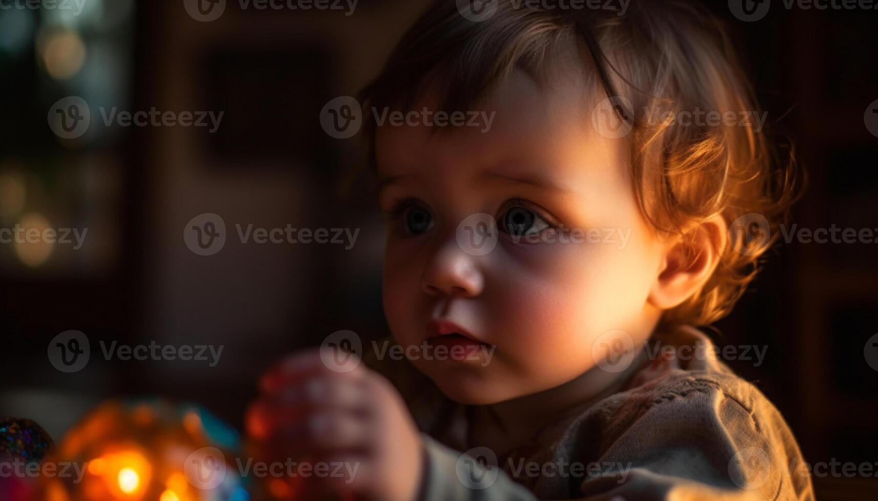 Smiling Caucasian toddler holding baby brother in illuminated home interior generated by AI photo