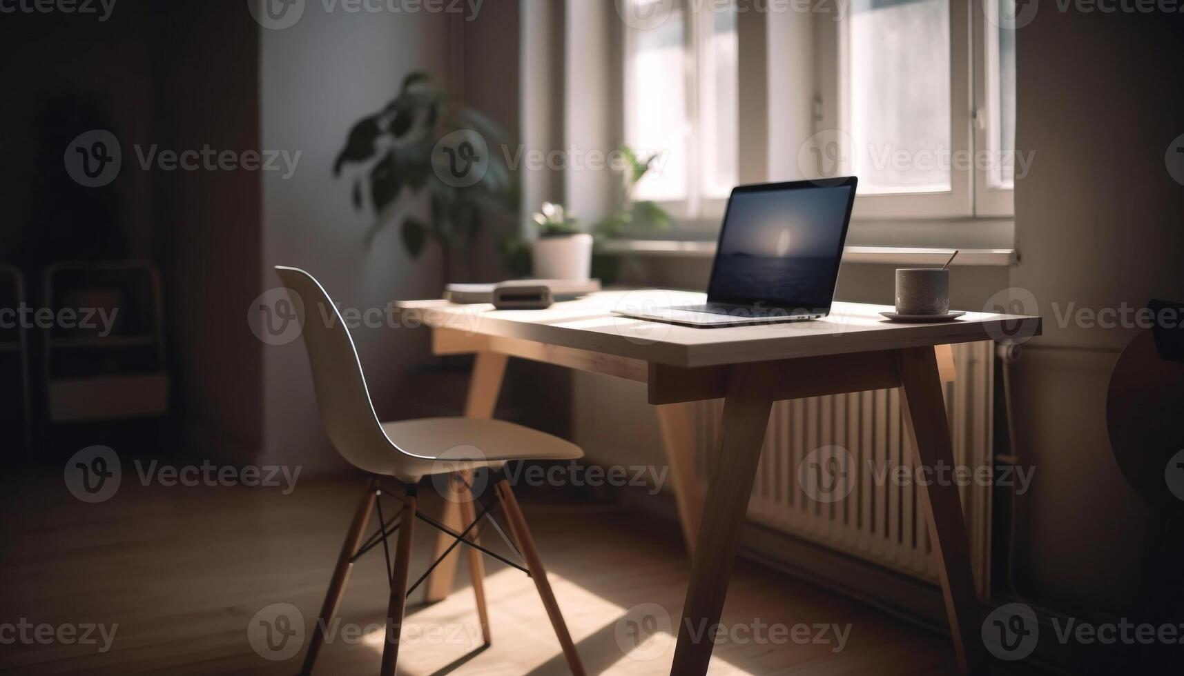 Modern home office with comfortable chair, laptop, and elegant decor generated by AI photo