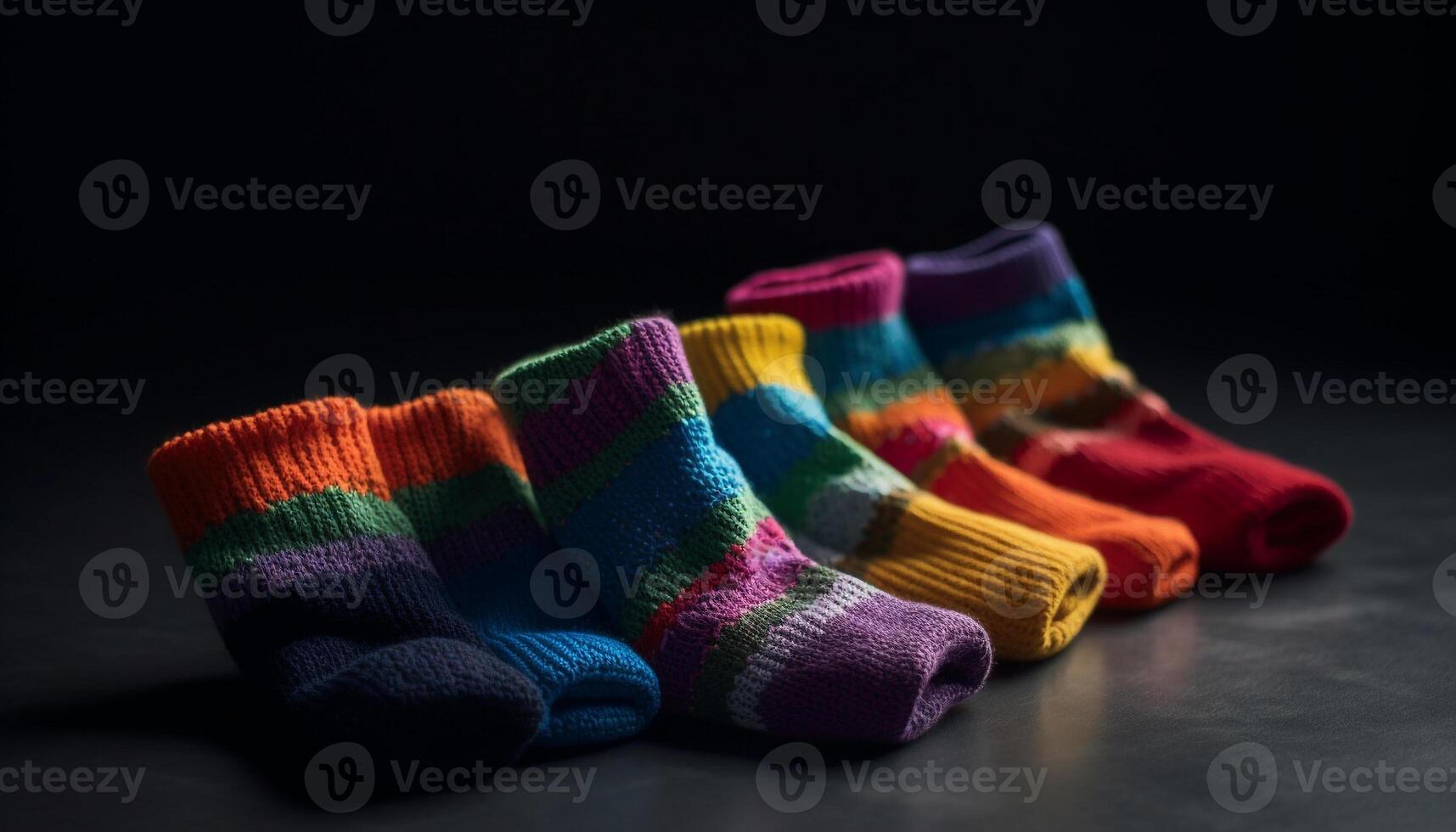 Multi colored wool socks, comfortable and warm for the winter season generated by AI photo