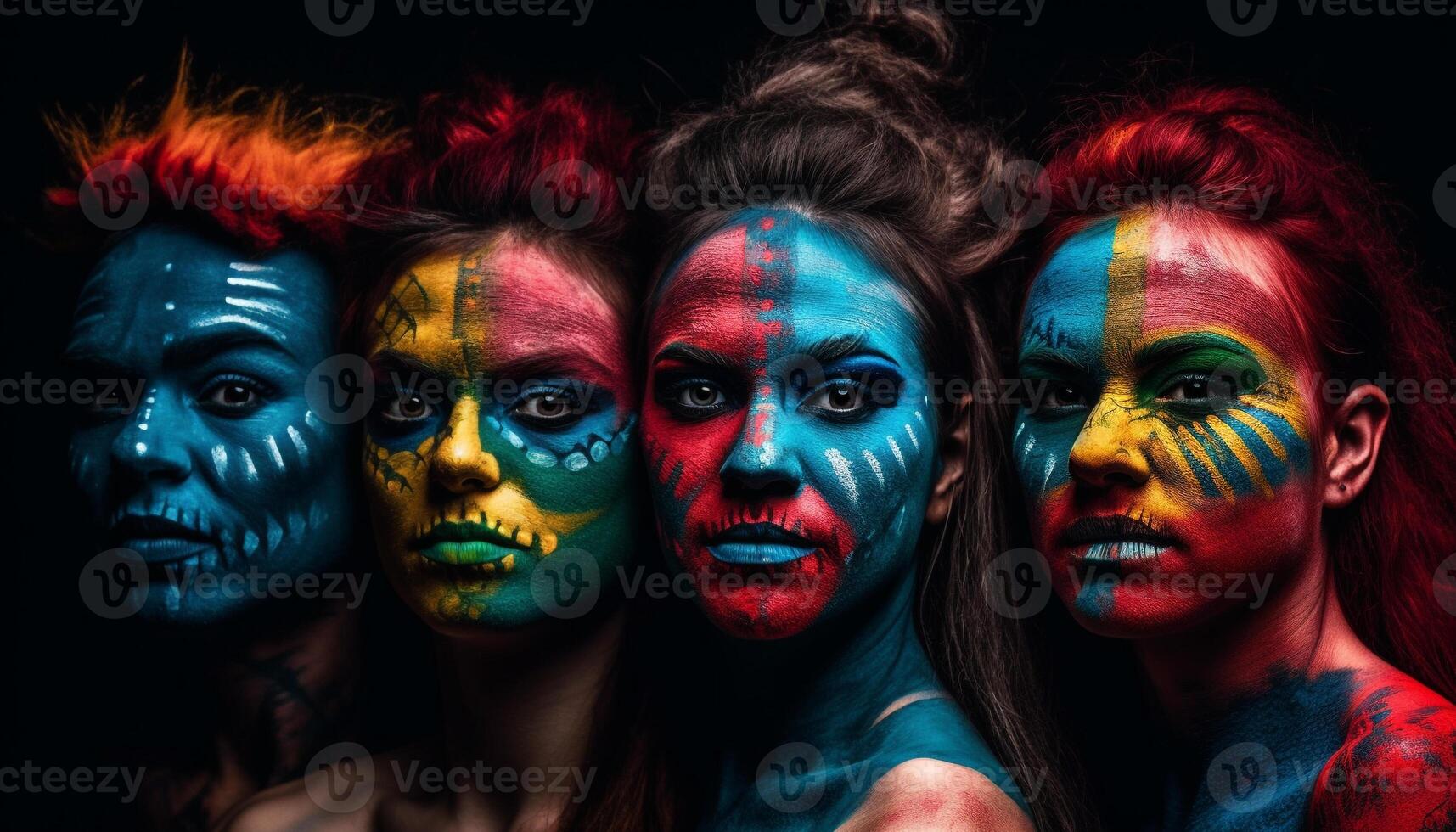 Spooky fantasy portrait of young adult with face paint creativity generated by AI photo