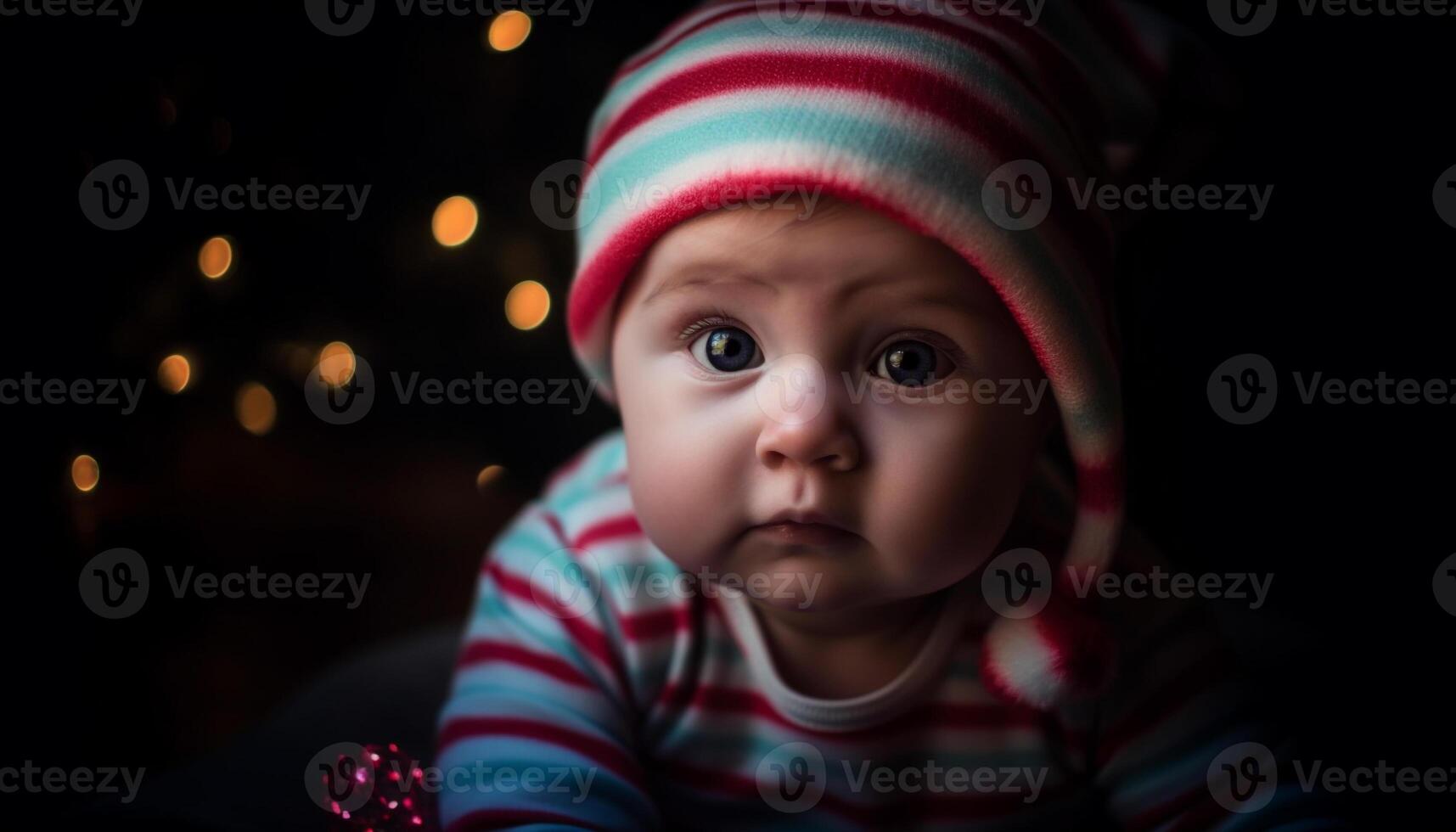Smiling baby boy, full of joy, playing outdoors in winter generated by AI photo