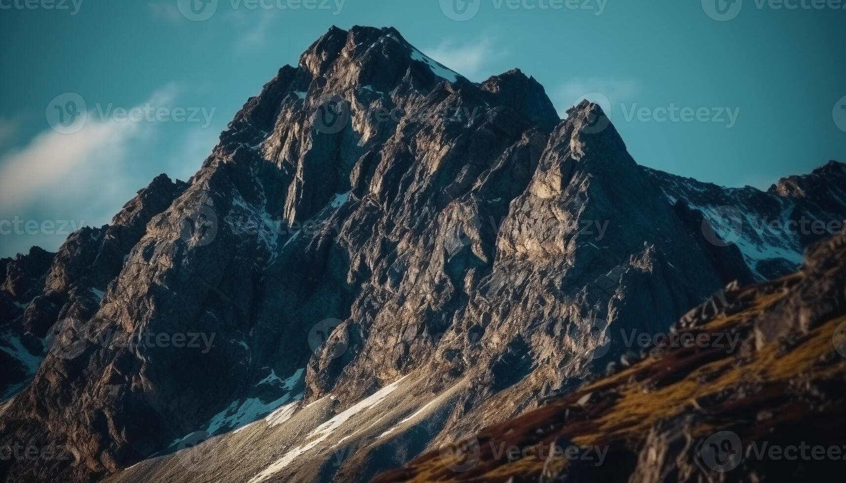 Journey to remote mountain ridge, explore extreme terrain, experience beauty generated by AI photo