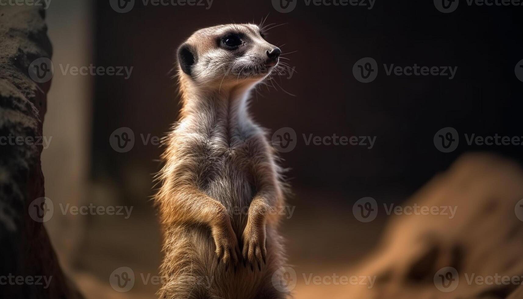 pequeño suricata en pie alerta, acecho fauna silvestre en África natural belleza generado por ai foto
