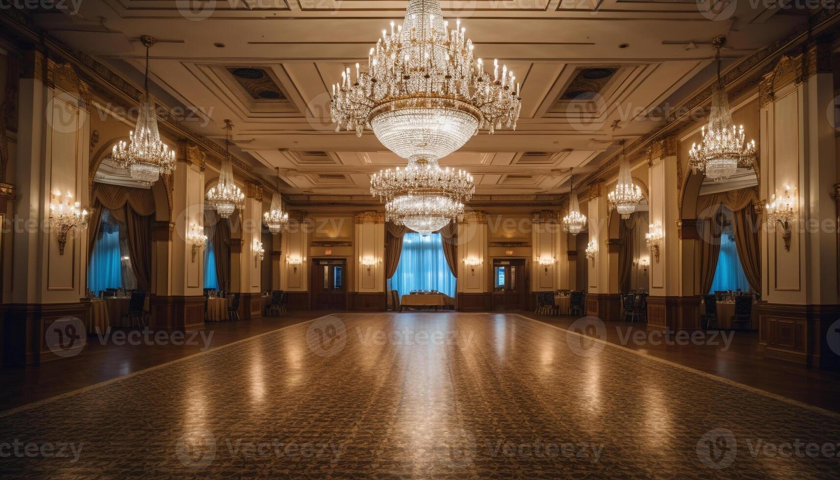 Luxury chandelier illuminates modern architecture in elegant entrance hall at night generated by AI photo