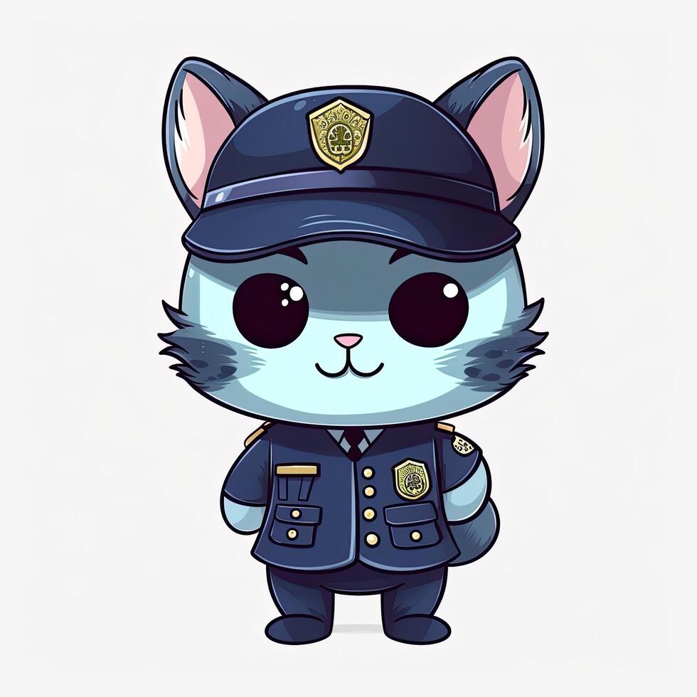 Colorful police kitten cartoon collection for kids coloring pages. Colorful kittens wearing police suits set design. Cute kitten police cartoon illustration on a white background. . photo