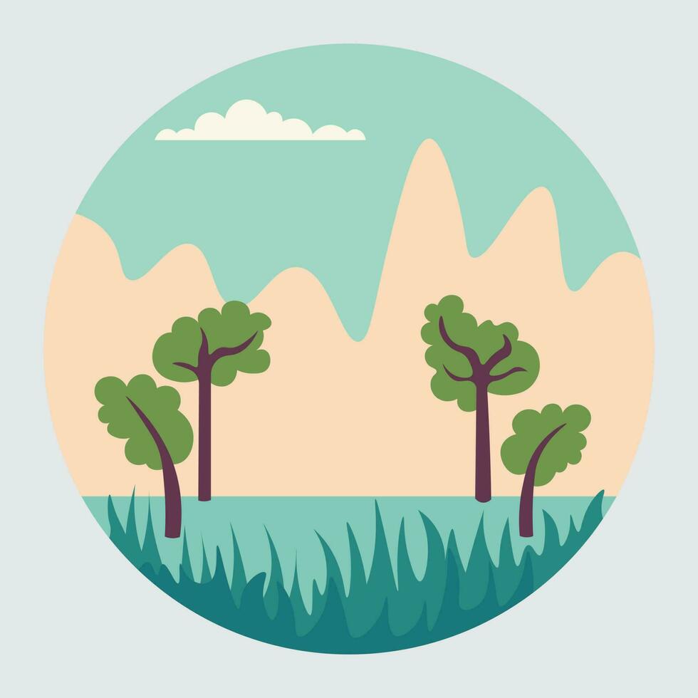 Nature landscape with trees and grass. Vector illustration in flat style.