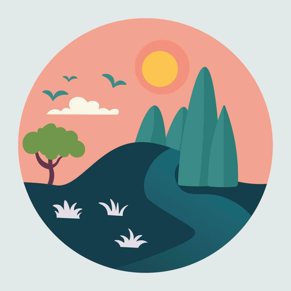 Nature landscape in flat design style. Vector illustration for your design.