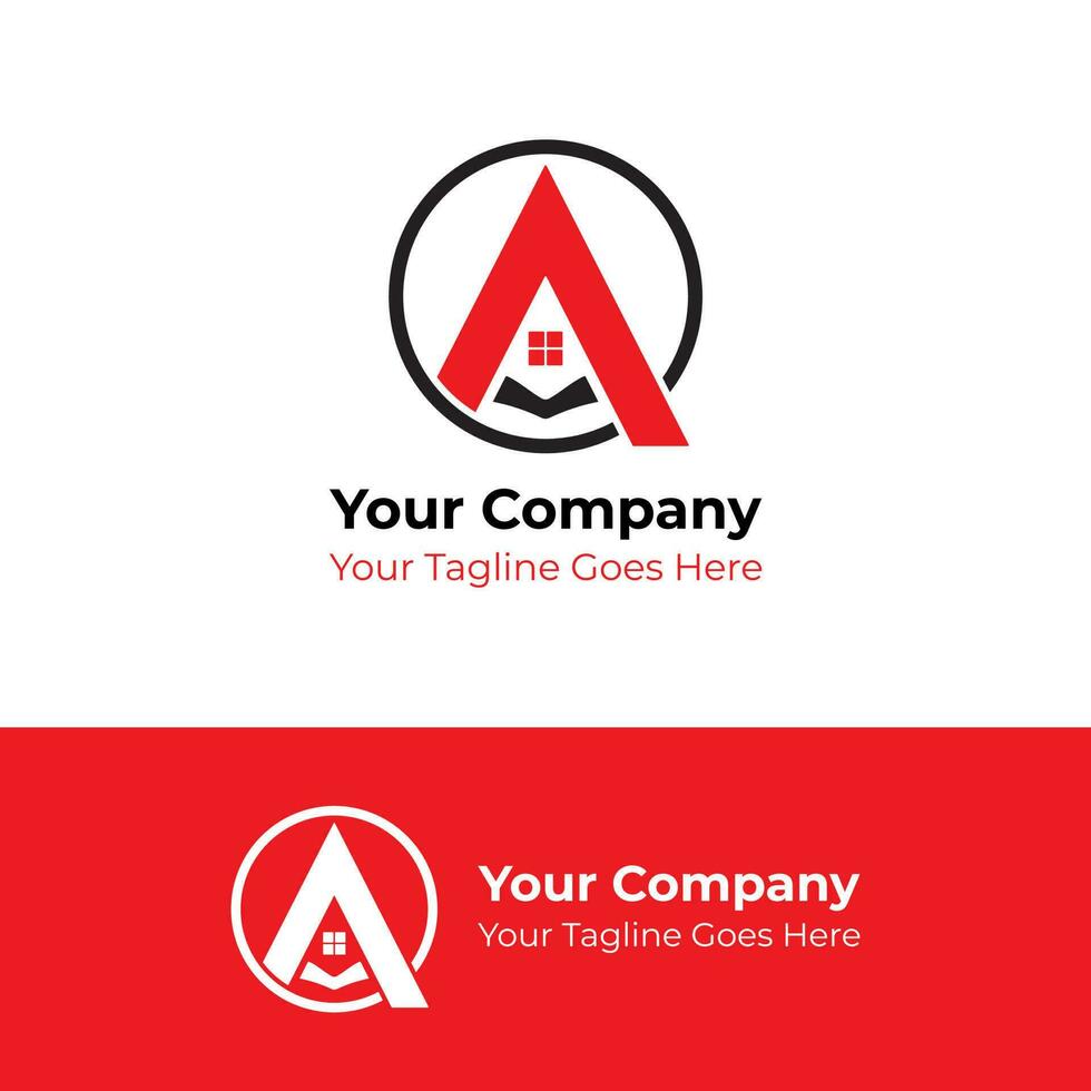 Letter A Logo Graphic Design in the shape of a house inside a circle in black and red colors. Suitable for Housing Logos, Architects, Hotels, Shop Logos. vector