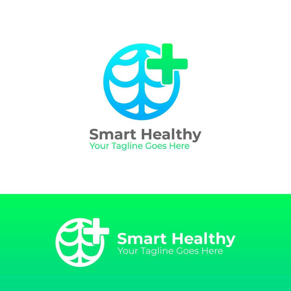inteligente salud logo gráfico vector diseño con resumen cerebro icono y salud icono. esta logo es adecuado para farmacia, farmacia y salud
