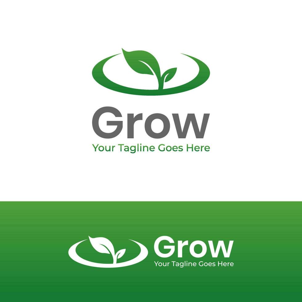 Growing Logo Graphic Vector Design in green in circle. Leaf Logo Design