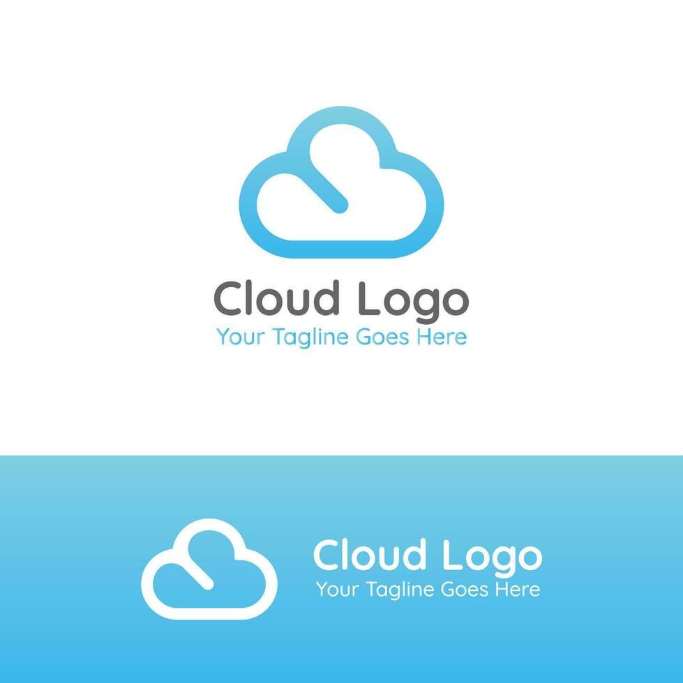 Cloud Logo Graphic Vector Design in blue gradient with line style, Technology logo