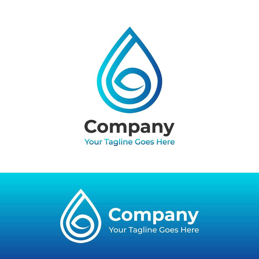 vector gráfico diseño logo de agua soltar y hoja en azul degradado con línea estilo