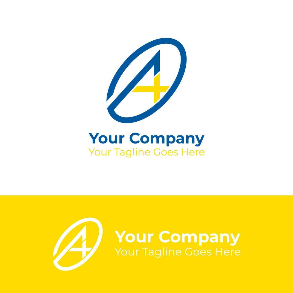 Logo Design Vector Graphic of Letter A and Plus sign in circle on blue and yellow