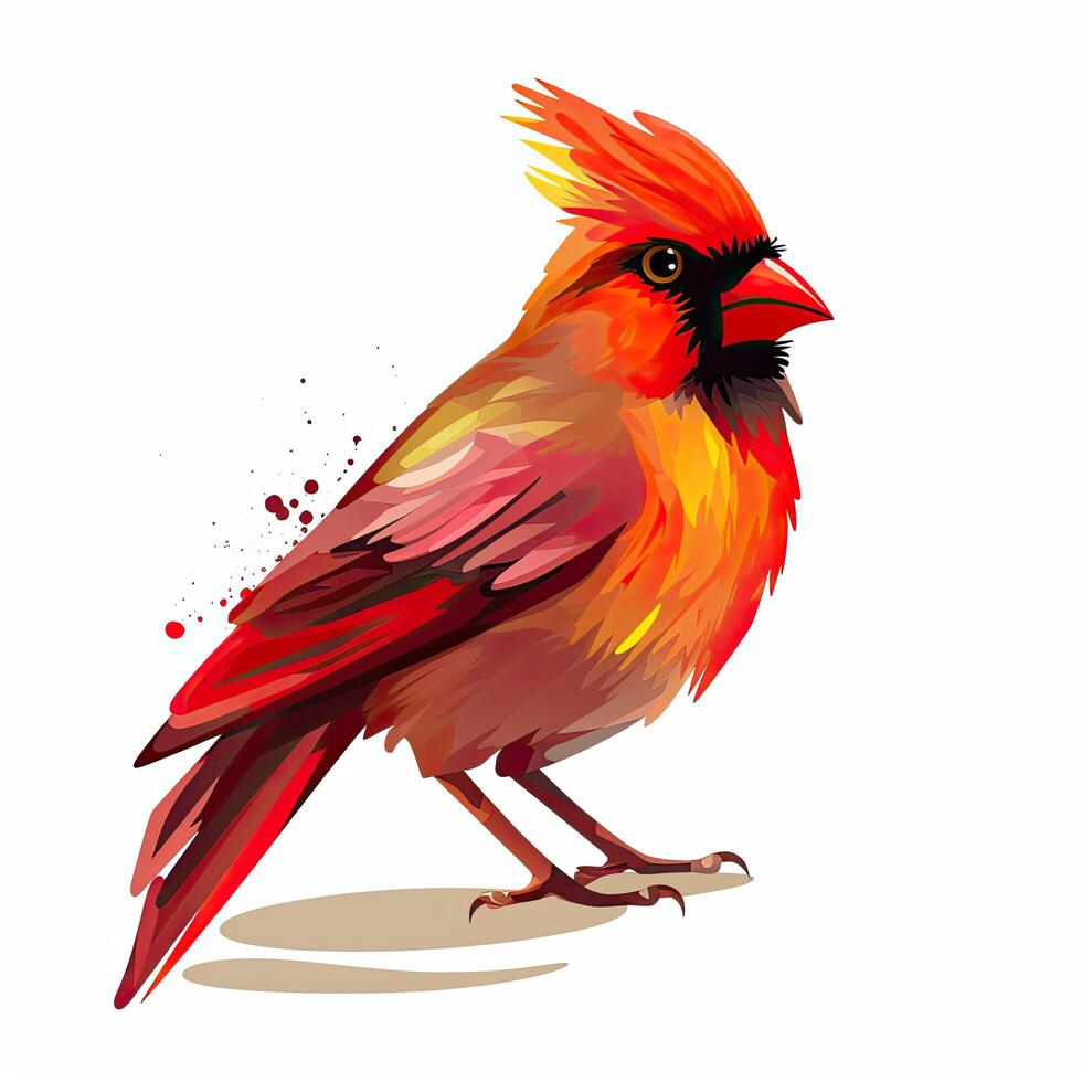 Colorful red bird collection for kid. Beautiful red bird illustration on a white background. Colorful bird with a color splash. Redbird illustration for coloring books or other artworks. AI-Generated. photo