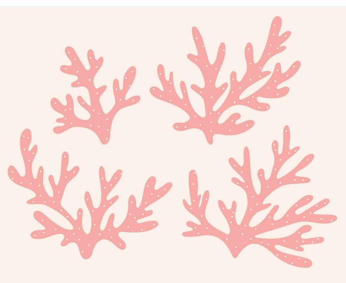 A set of sea corals or algae with smooth shapes and dots for decoration in gentle colors. vector
