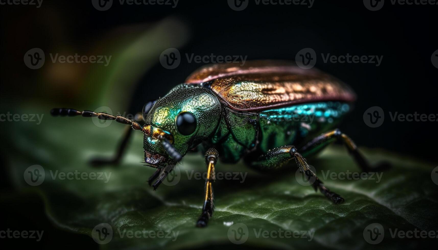 Horned weevil on yellow leaf, beauty in nature collection generated by AI photo