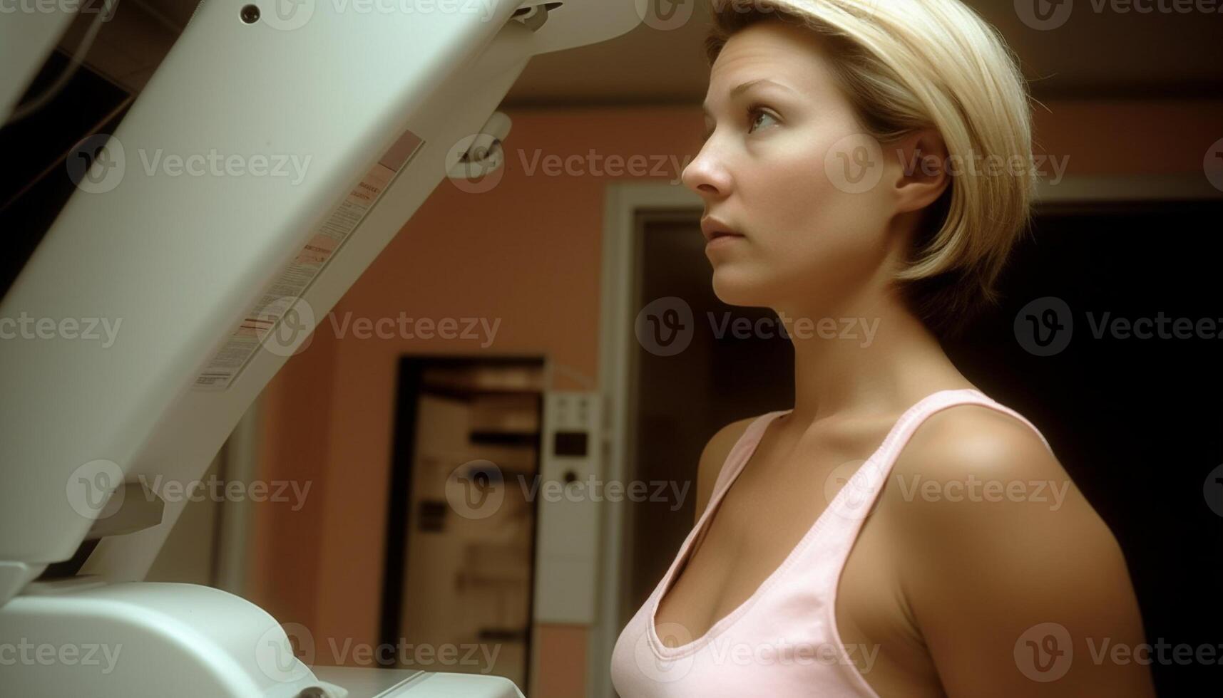 Young woman sitting, looking away, contemplating her healthy lifestyle generated by AI photo