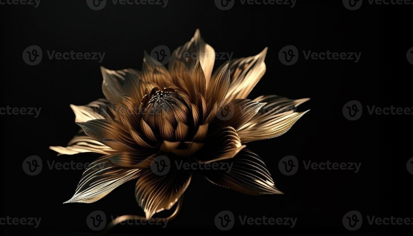Abstract elegance yellow dahlia ornate petals on black background generated by AI photo