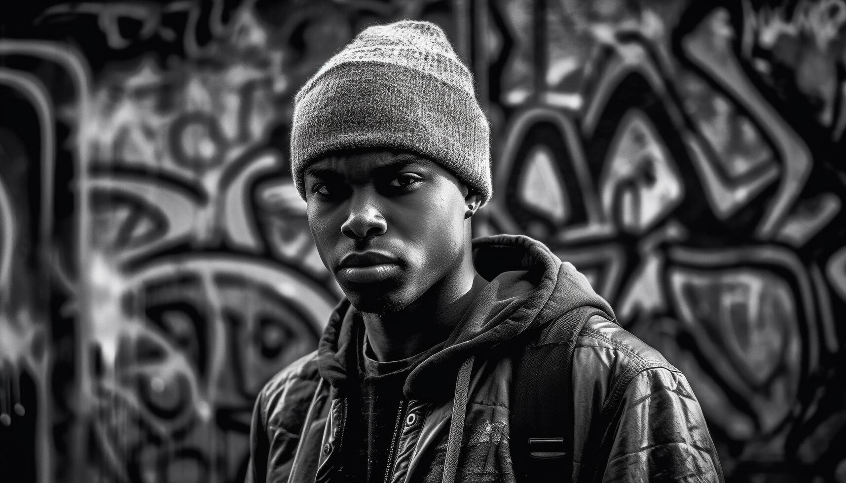 One young adult man standing outdoors, looking at camera confidently generated by AI photo