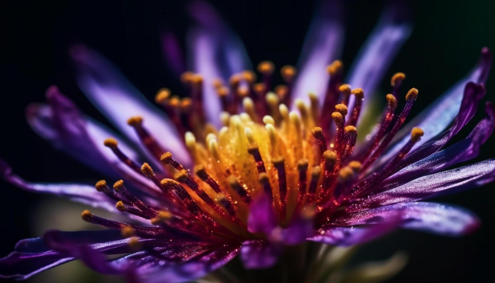 Single purple wildflower attracts bee in soft focus meadow generated by AI photo