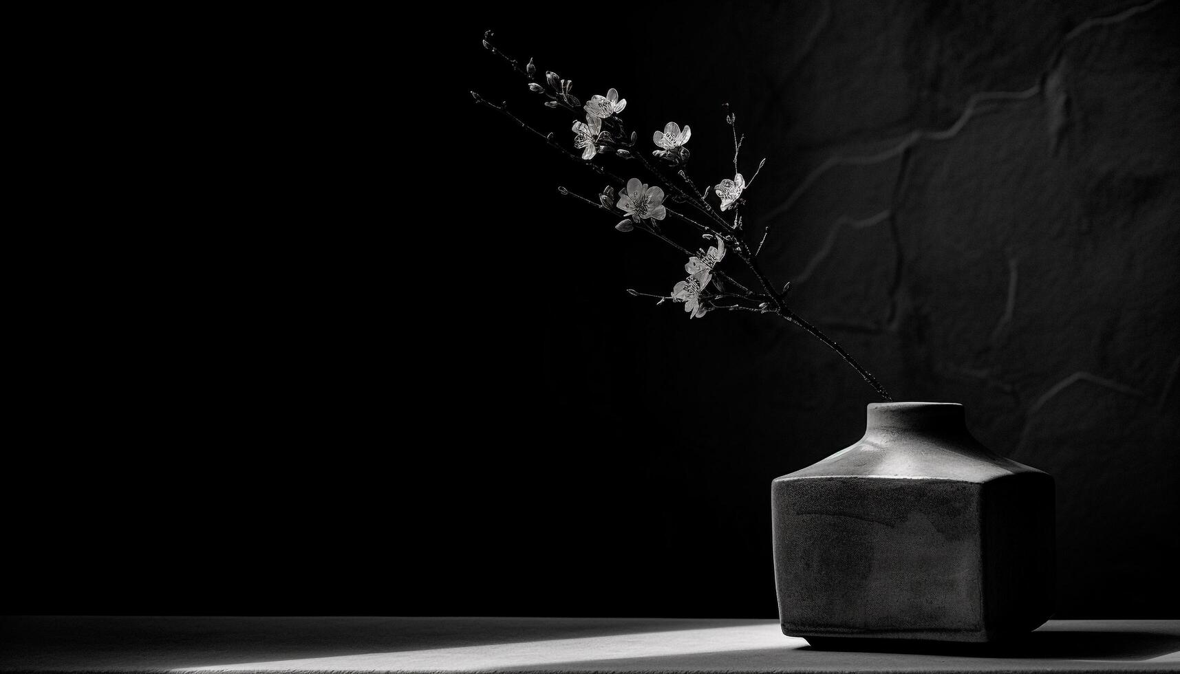 Antique vase on rustic table, black and white still life generated by AI photo