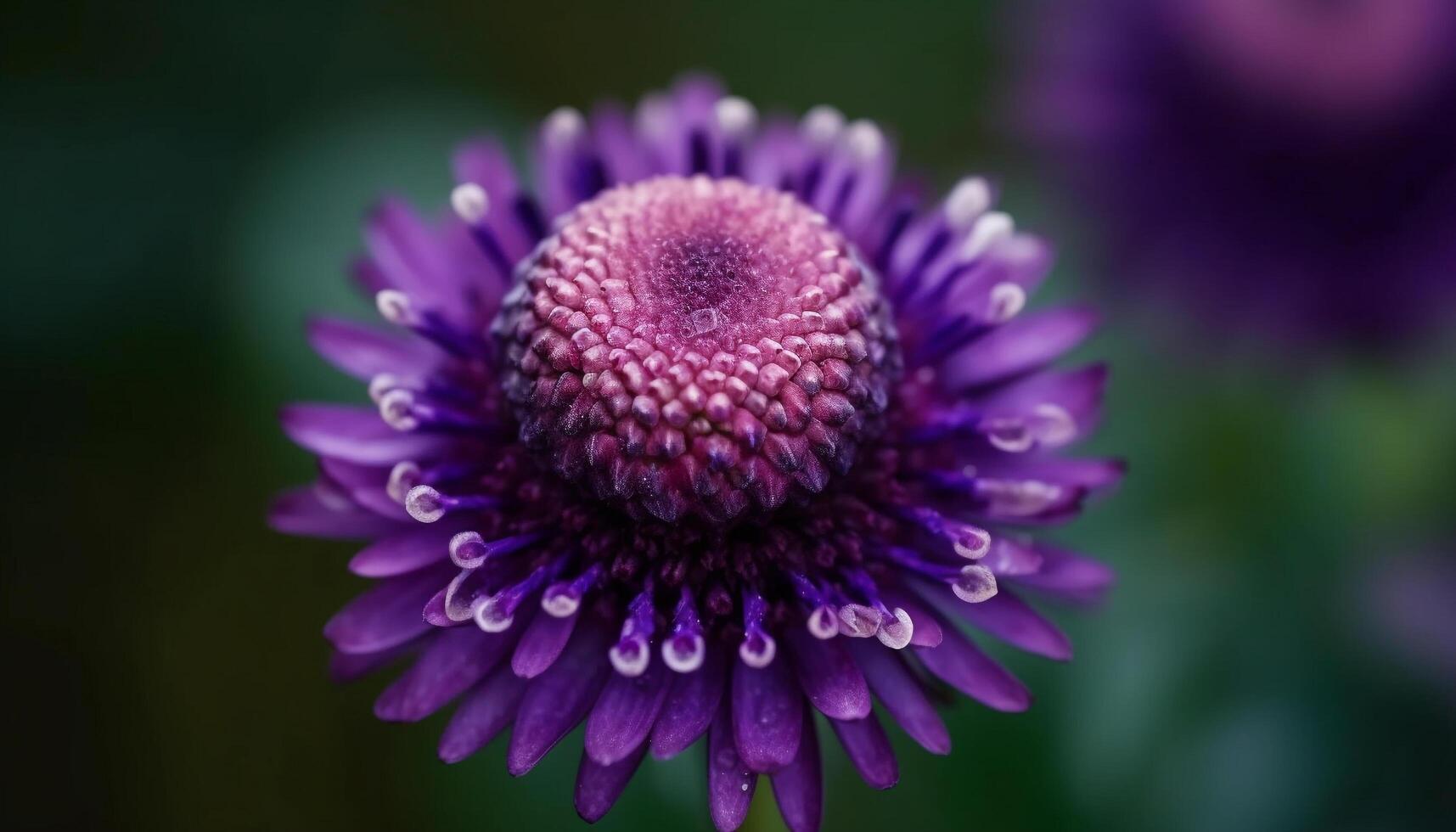 vibrante gerbera margarita florecer, delicado pétalos adornado con Rocío gotas generado por ai foto