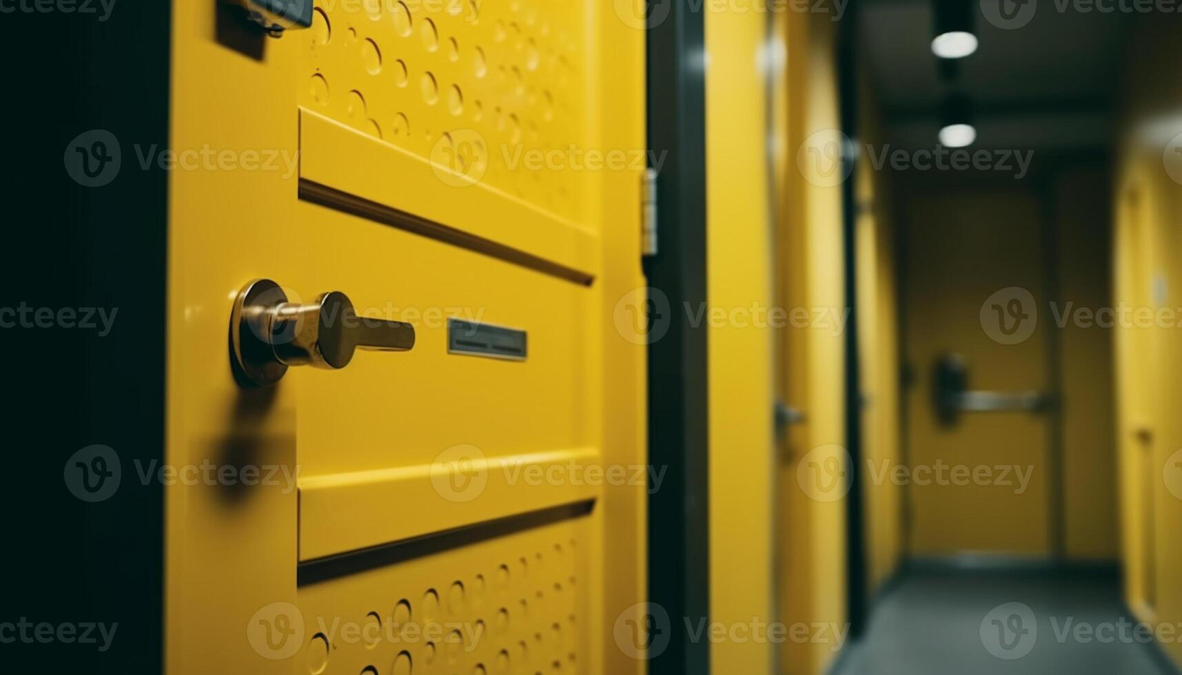 Modern business cabinet with yellow locker, steel lock, and security generated by AI photo