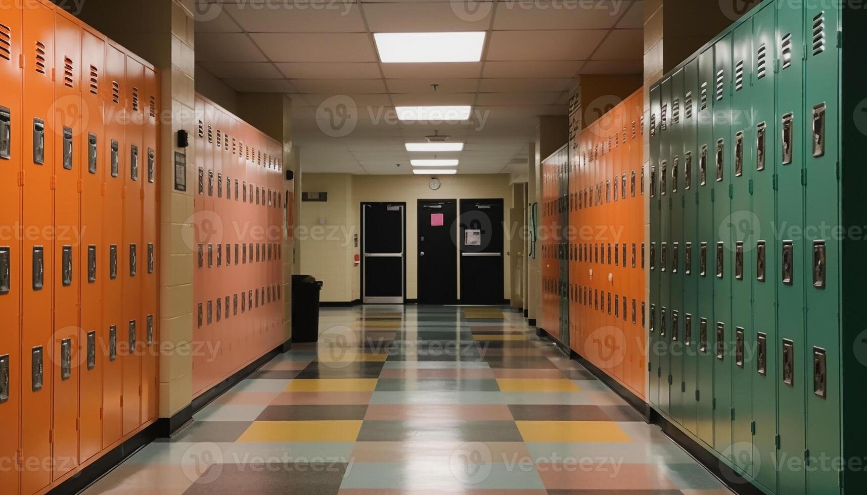 Empty locker room with metal lockers in a modern building generated by AI photo