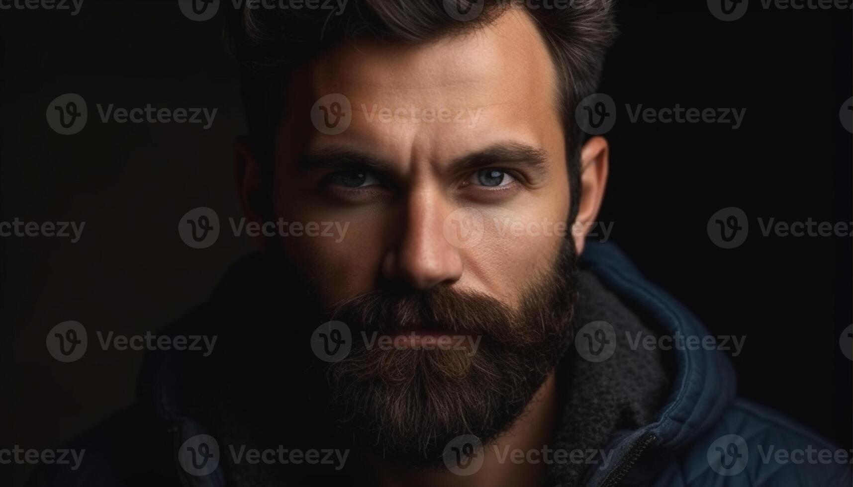 Confident young man with beard exudes masculinity in close up generated by AI photo