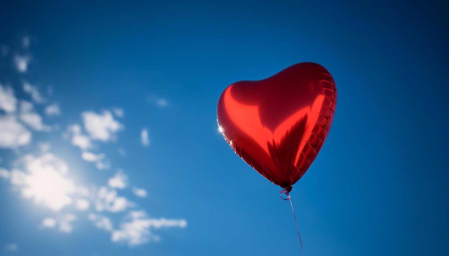 Love soars high with heart shaped balloons in vibrant skies generated by AI photo