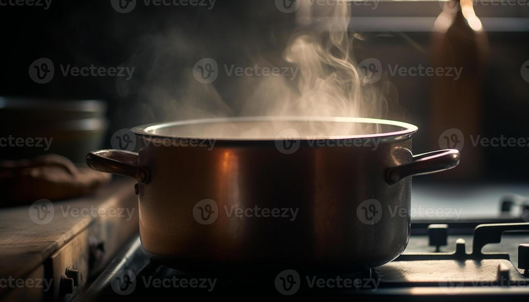 Healthy stew simmering on stove top in stainless steel saucepan generated by AI photo