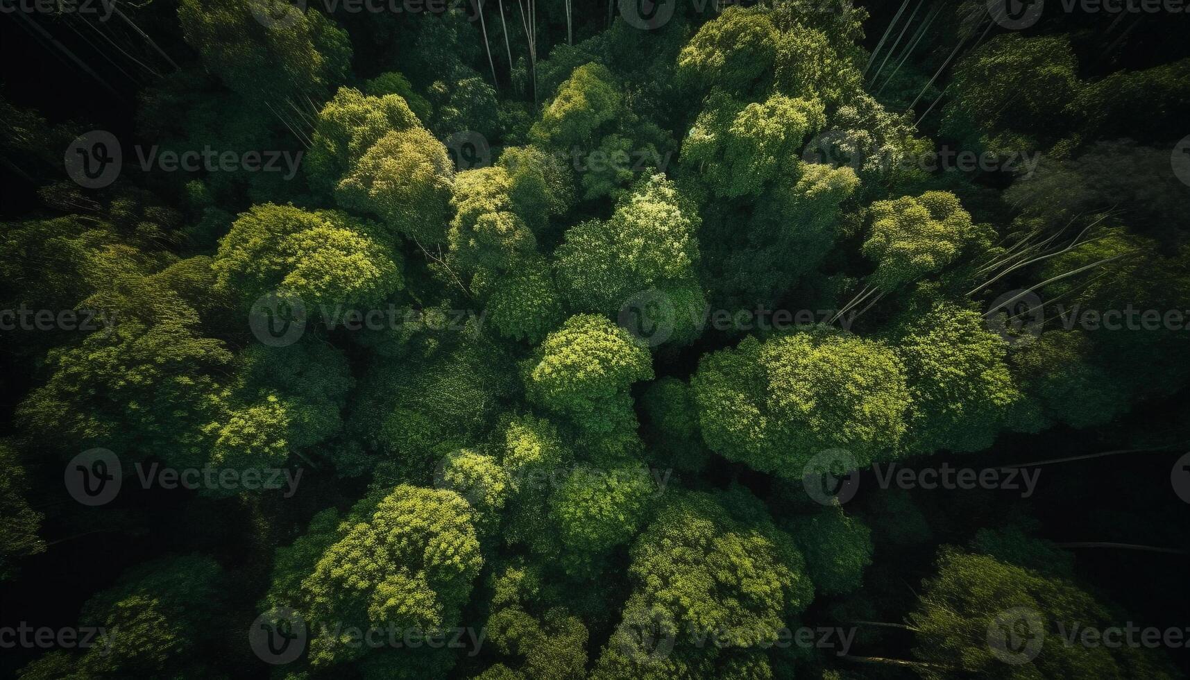Fresh green forest landscape with blooming flowers and tree growth generated by AI photo