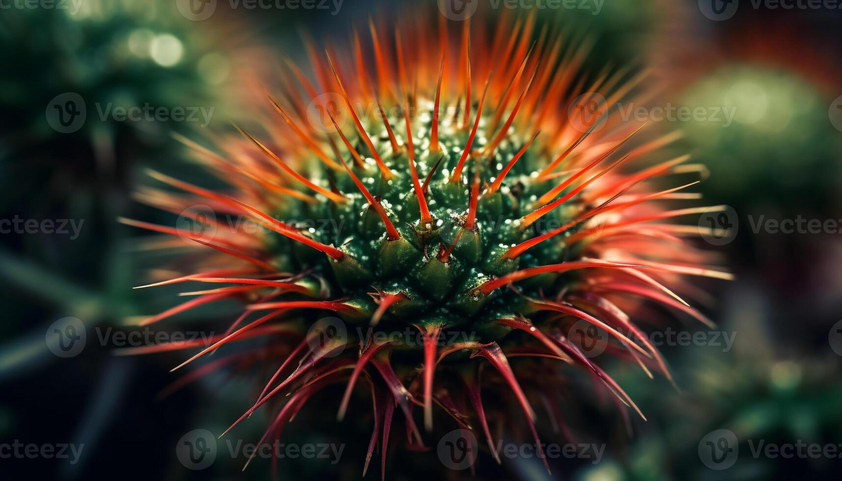 Sharp thorns on succulent plant, spiked flower head, yellow beauty generated by AI photo