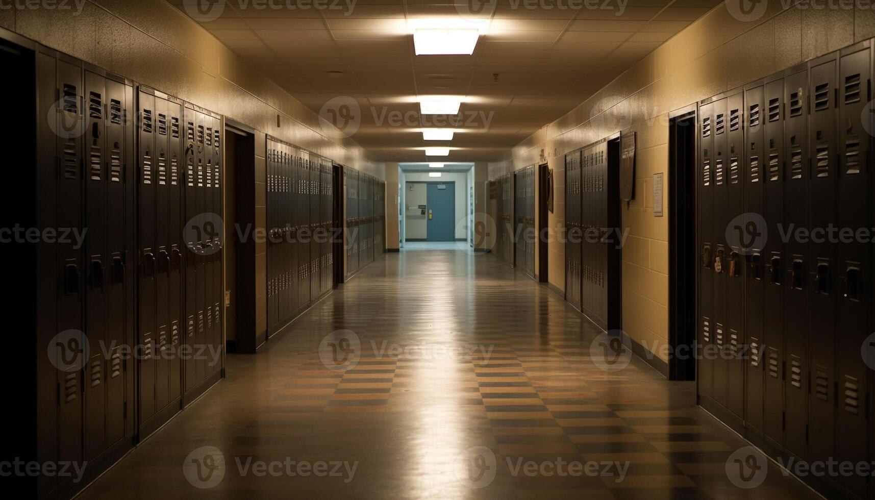 Futuristic locker room with metal doors in a row generated by AI photo