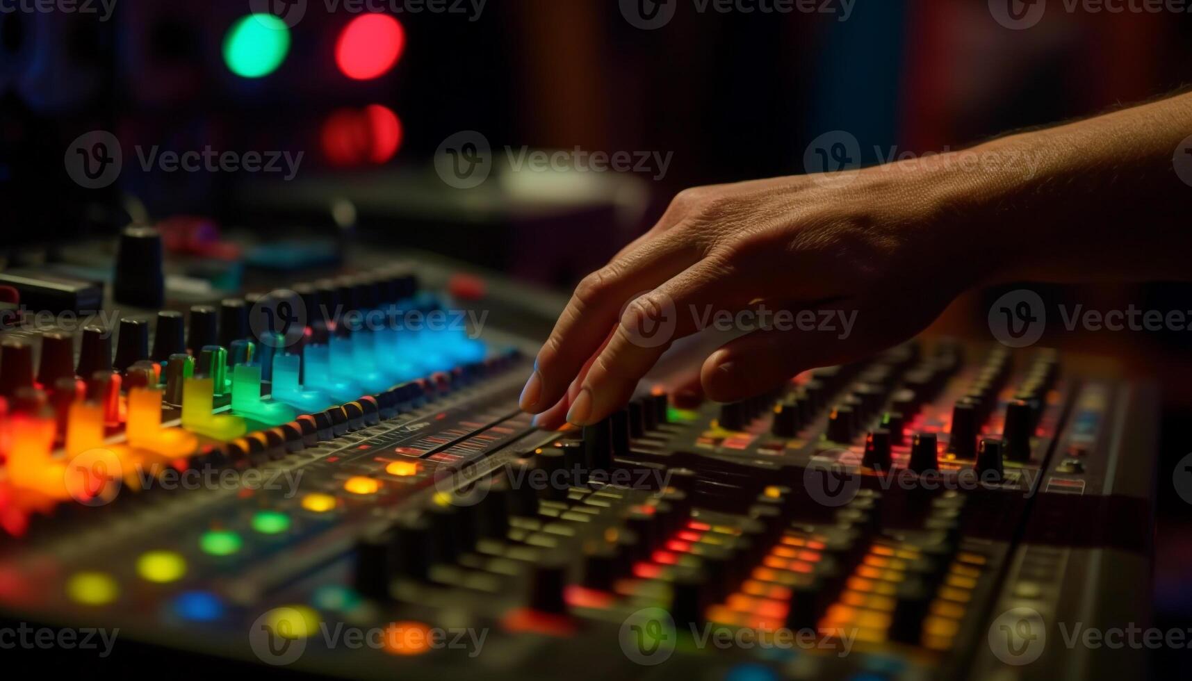 Sound engineer adjusting mixer knob for nightclub performance variation generated by AI photo