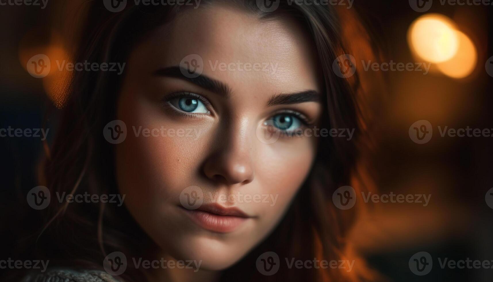 One beautiful woman, looking at camera, smiling with confidence generated by AI photo