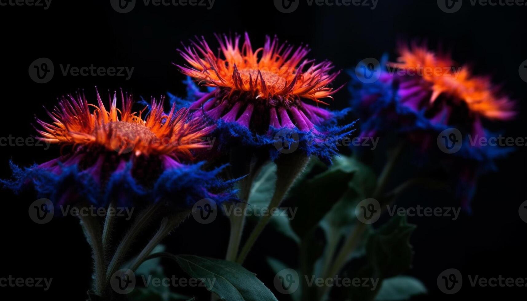 Sharp thistle purple petals contrast with yellow leaf beauty generated by AI photo